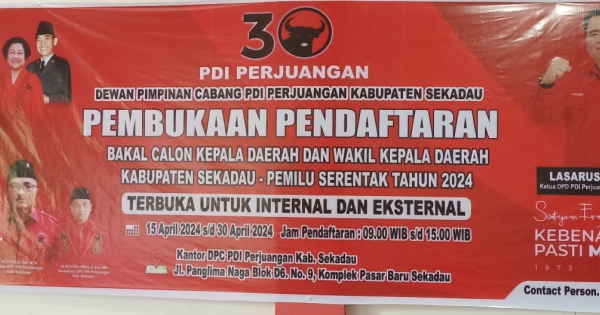 15 Hari, DPC PDI Perjuangan Sekadau Bukan Pendaftaran Bakal Calon Kepala&nbsp;Daerah